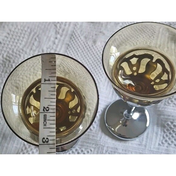 (2) 1940s Art Deco Farber Bros Krome Kraft Amber Cambridge Glass Cordials - Picture 7 of 7
